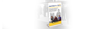 Retractable banner display that says